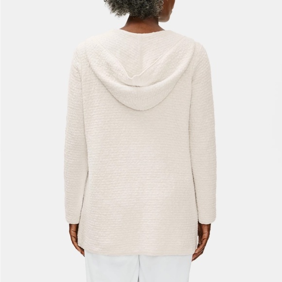 Eileen Fisher Organic Cotton Linen Slub Hooded Cardigan in Bone Cream White XS - Picture 3 of 10